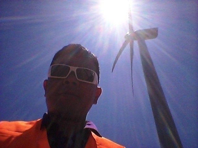 Wearing my Gascan at the Wind Farm