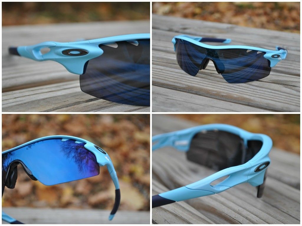 Blue Oakley Radarlock sunglasses from different angles