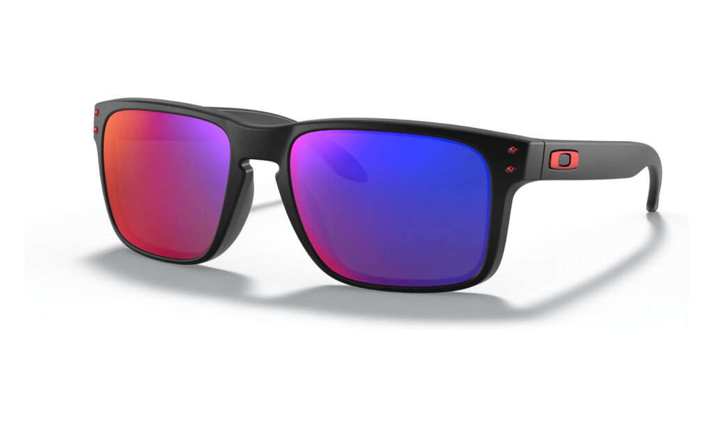 Black Oakley Holbrook sunglasses with positive red lenses are a medium sized frame